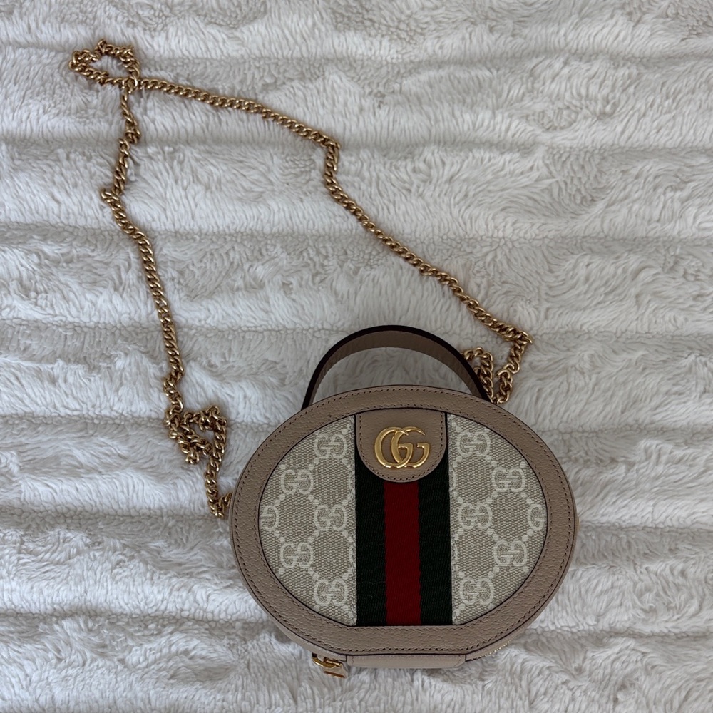 Gucci Beige GG supreme monogram mini Ophidia in mystic white new with dust bag